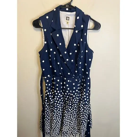 Anne Klein Navy Blue Polka Dot Sleeveless Midi Length Summer Dress Size 10 - Picture 10 of 10